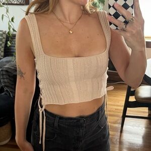 VRG GRL Lace up side Cream Knit Crop Top
